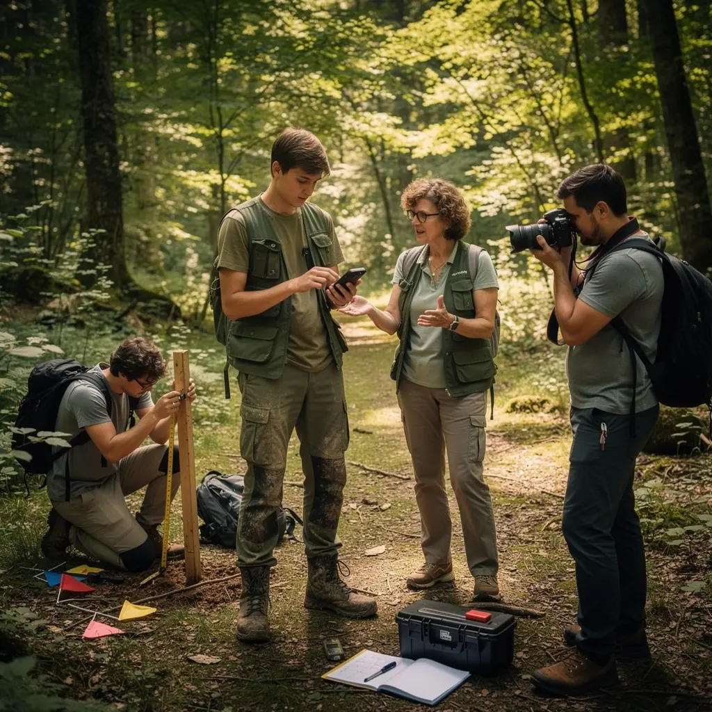 Ein Tisch ist mit verschiedenen antiken Objekten und Werkzeugen zur Analyse von Artefakten in einem Schulungsraum gedeckt.