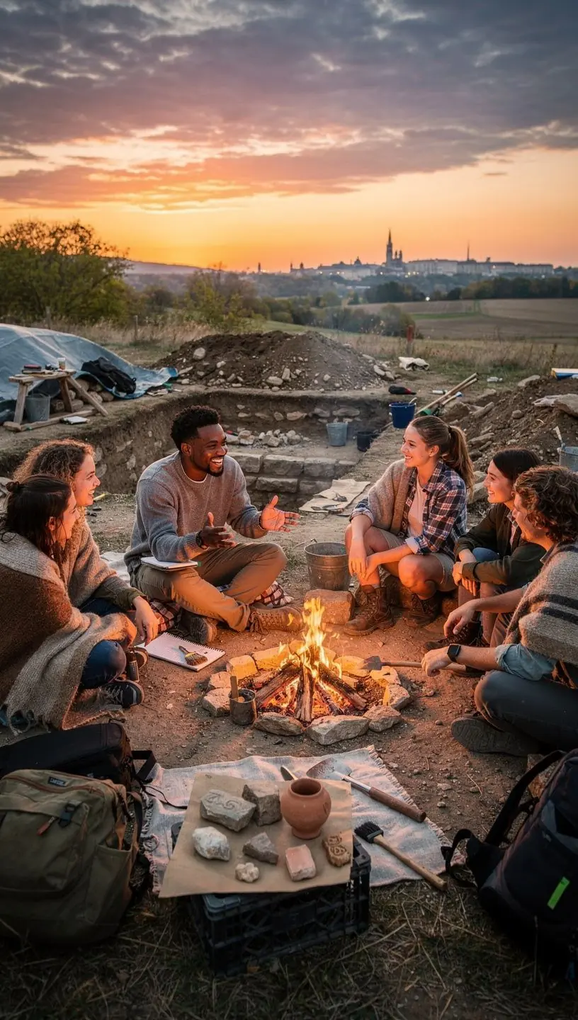 Eine Gruppe von Studenten beobachtet eine Demonstration zur Analyse antiker Artefakte.