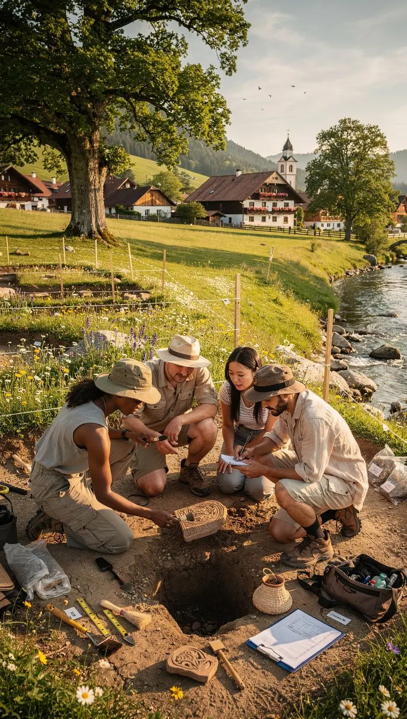 Ein Ausgrabungsfeld mit verschiedenen Schichten, die die Geschichte der Region zeigen.