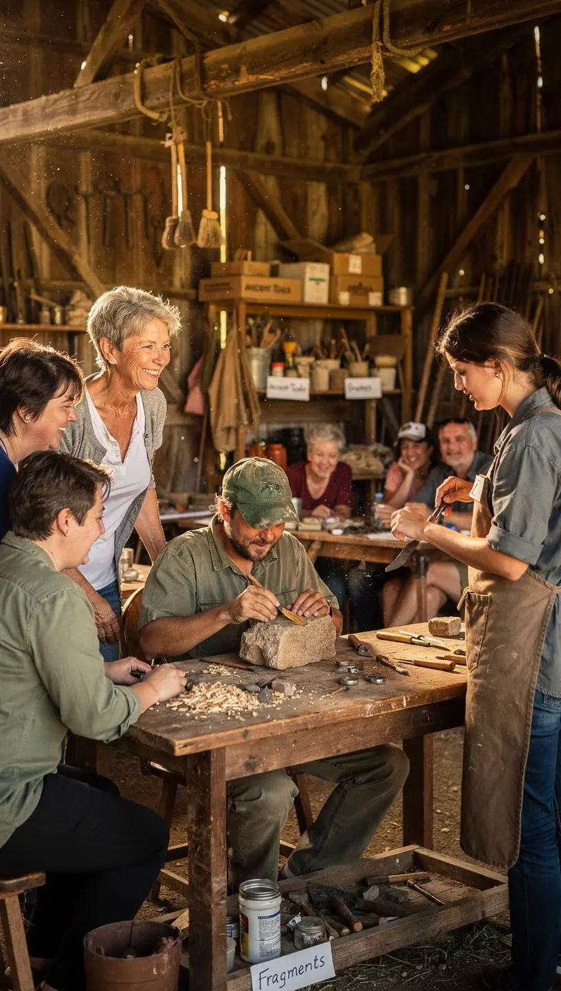 Eine Gruppe von Studenten beobachtet eine Demonstration zur Analyse antiker Artefakte.