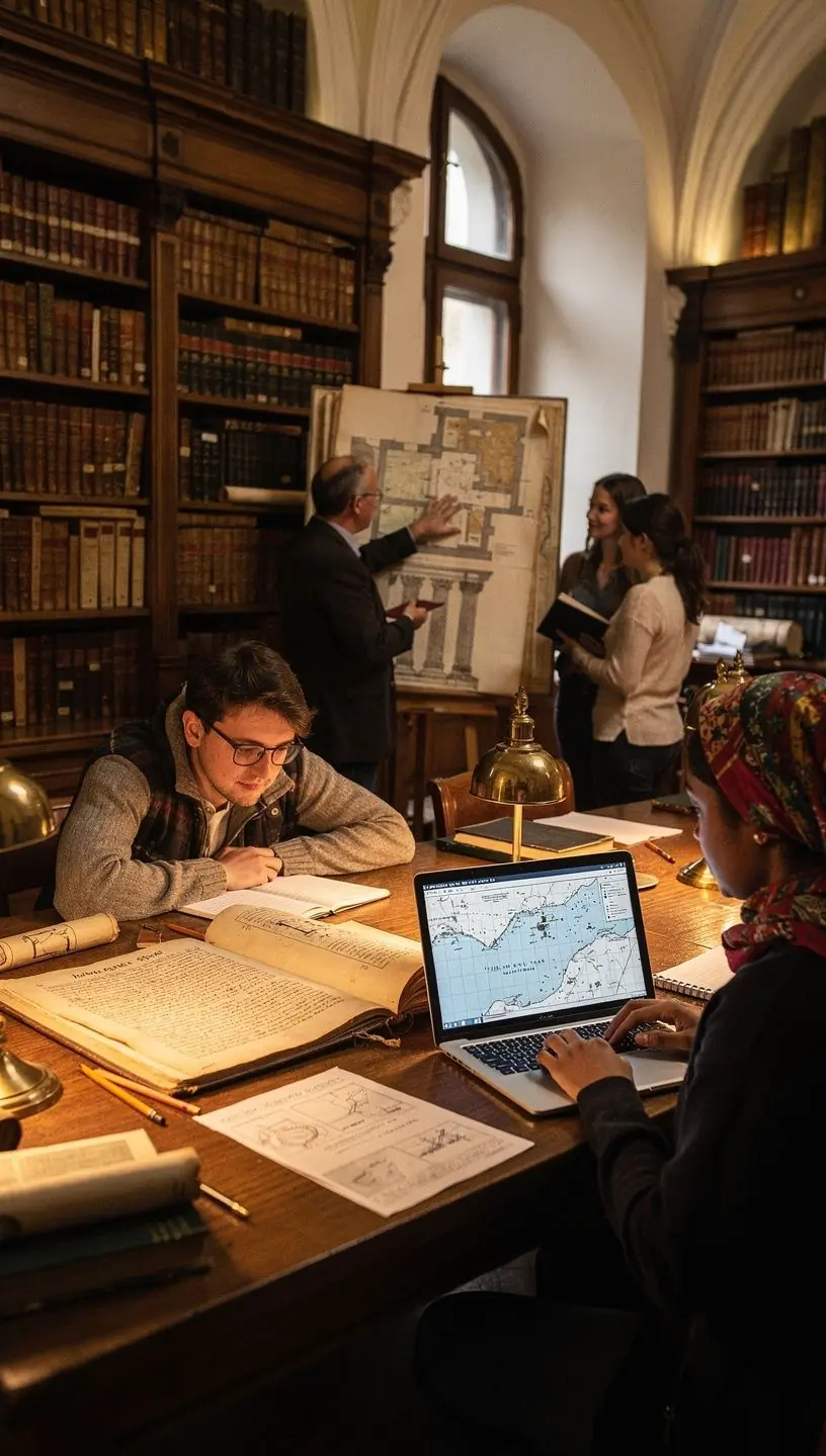 Eine Gruppe von Studenten beobachtet eine Demonstration zur Analyse antiker Artefakte.